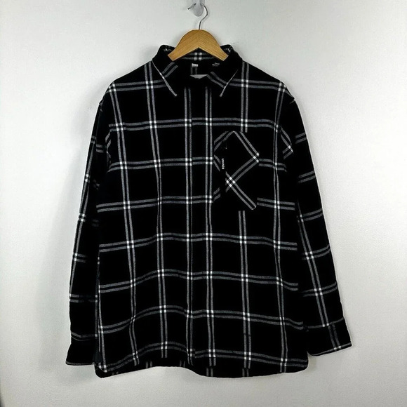 Rossignol Fleece Lined Flannel Cabin Shirt Black/Blue Plaid Large - Picture 1 of 9